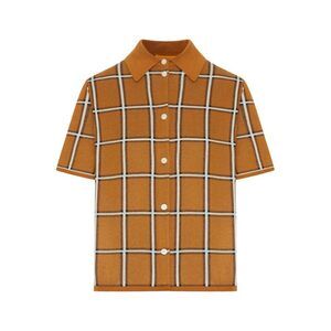 Guest In Residence Women Linen And Silk Blend Polo Shirt With Check Pattern